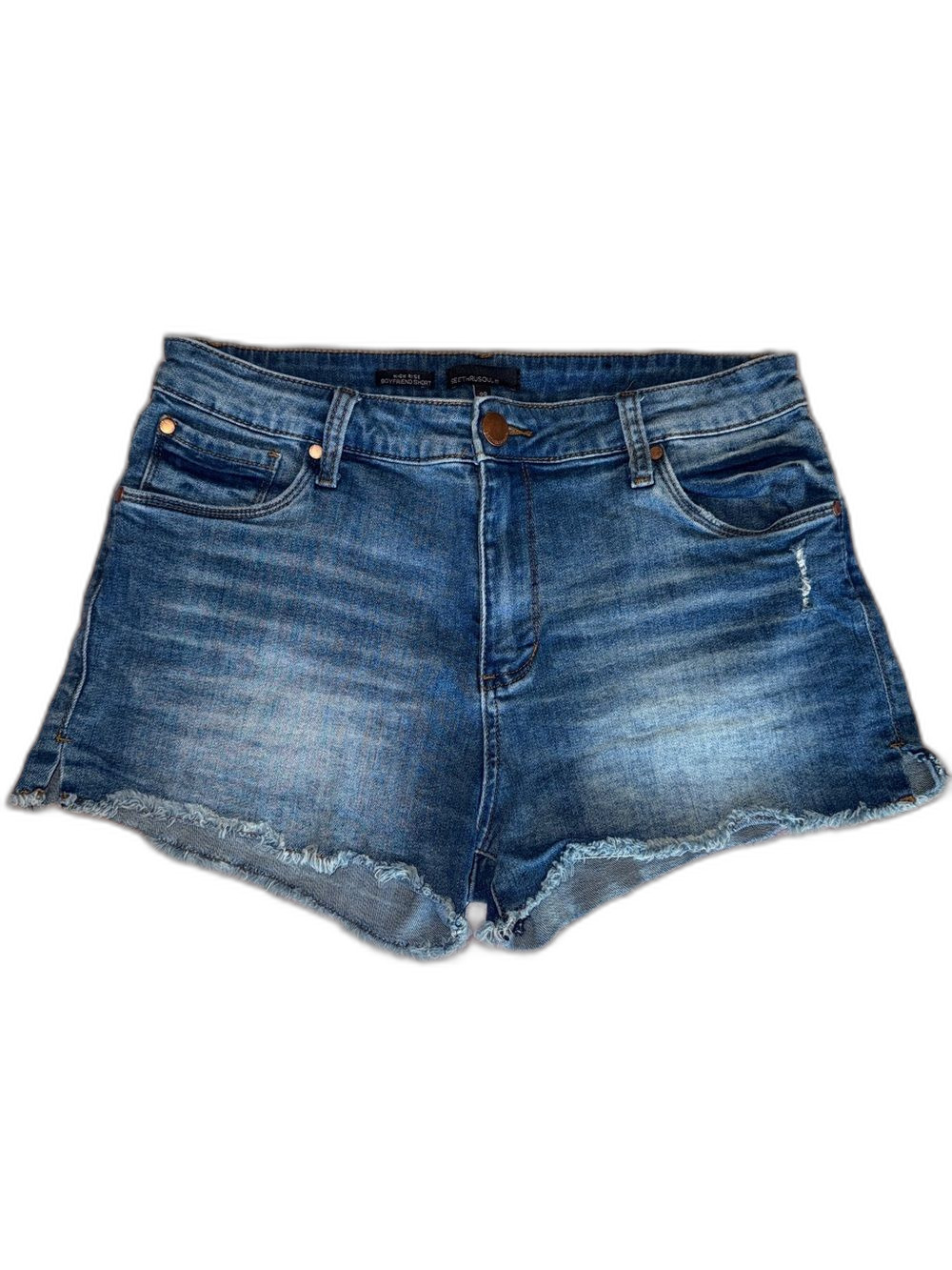 SeeThruSoul High Rise Boyfriend Short Fray Hem Blue Denim Jean Shorts Women’s 29